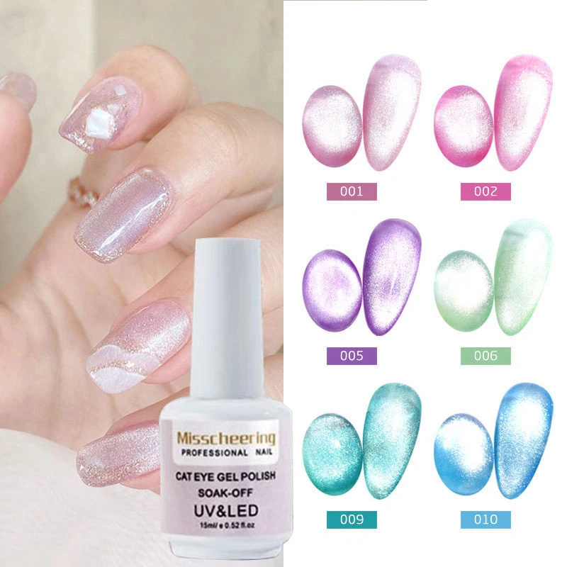 

12 Colors Glitter Shiny Nail Gel Polish Color Changing Cat Eyes Gel Nail Polish Semi-Permanent Varnish Soak Off UV Magnetic Gel