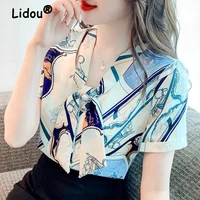 scarf collar short sleeve chiffon shirt in multiple color options spring summer korean style casual shirt womens elegant blouse