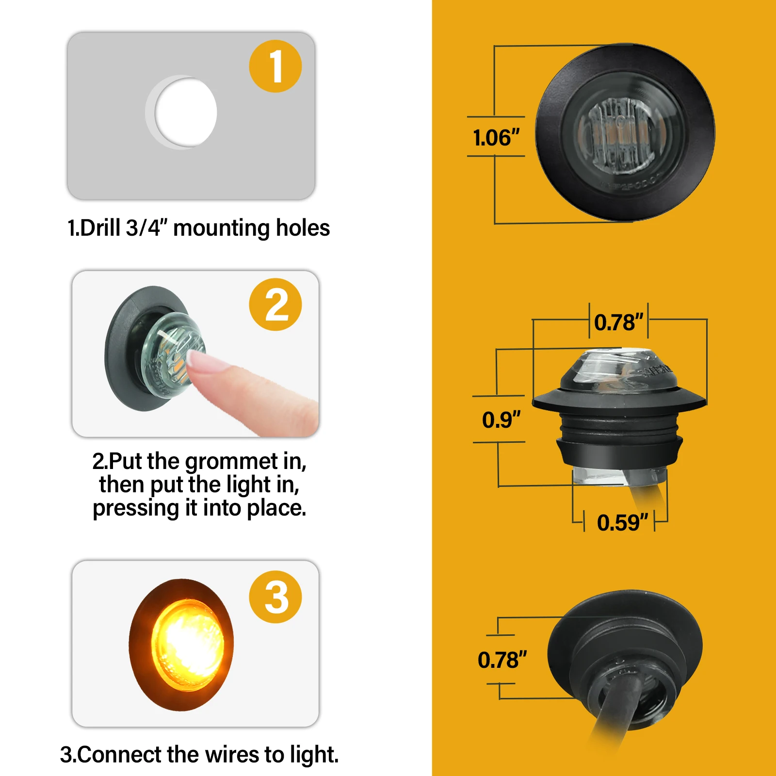 10PCS 24V Geräucherte Runde LED Seite Marker Lichter Freiheit Vorne Hinten Signal Lampe Indikatoren Wasserdicht für Lkw Anhänger boot – Detail 9