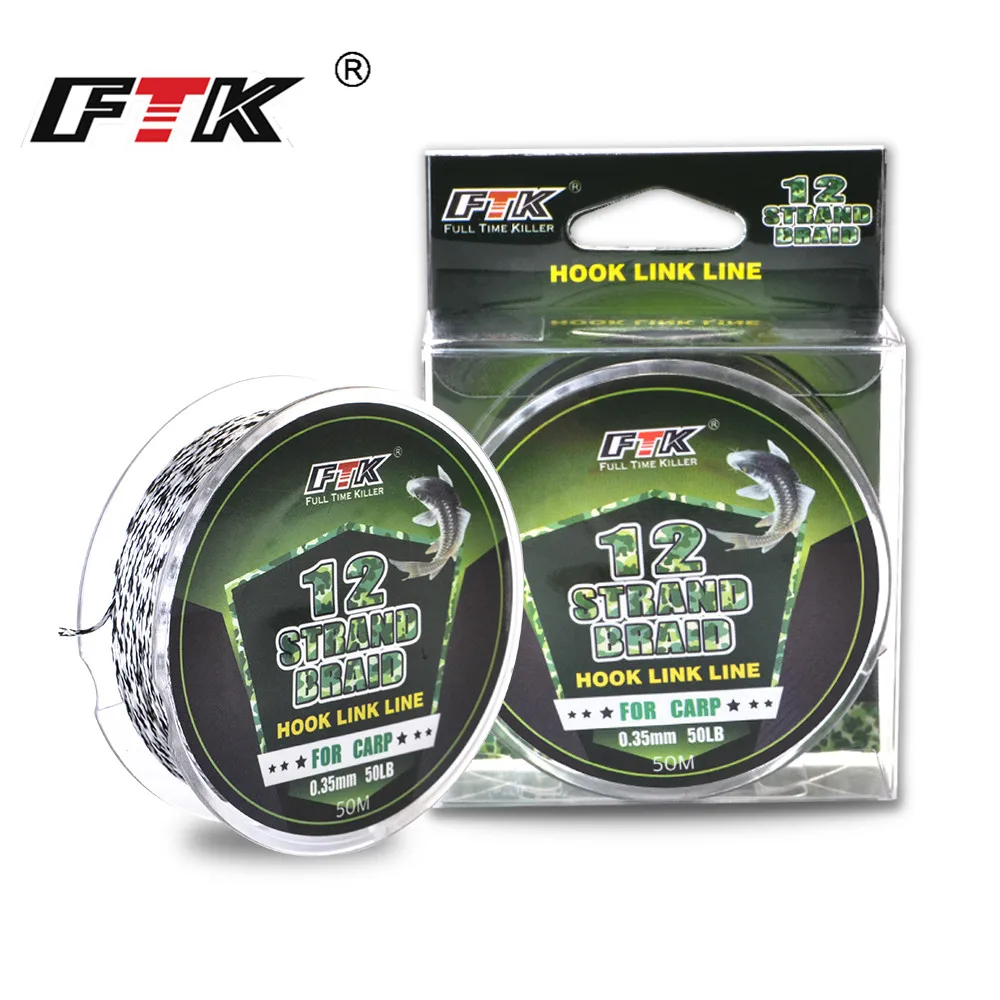 

FTK 50M 12 Strands Hook Link Line Multifilament Braided Fishing Line 30LB-50LB PE Fishing Rope Supper Strong Saltwater For Carp