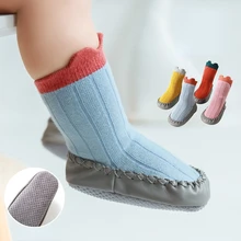 Baby Non Slip Leather Soles Sock Shoes Newborn Infant Girls Boy Spring Cotton Colorant Match Long Fl