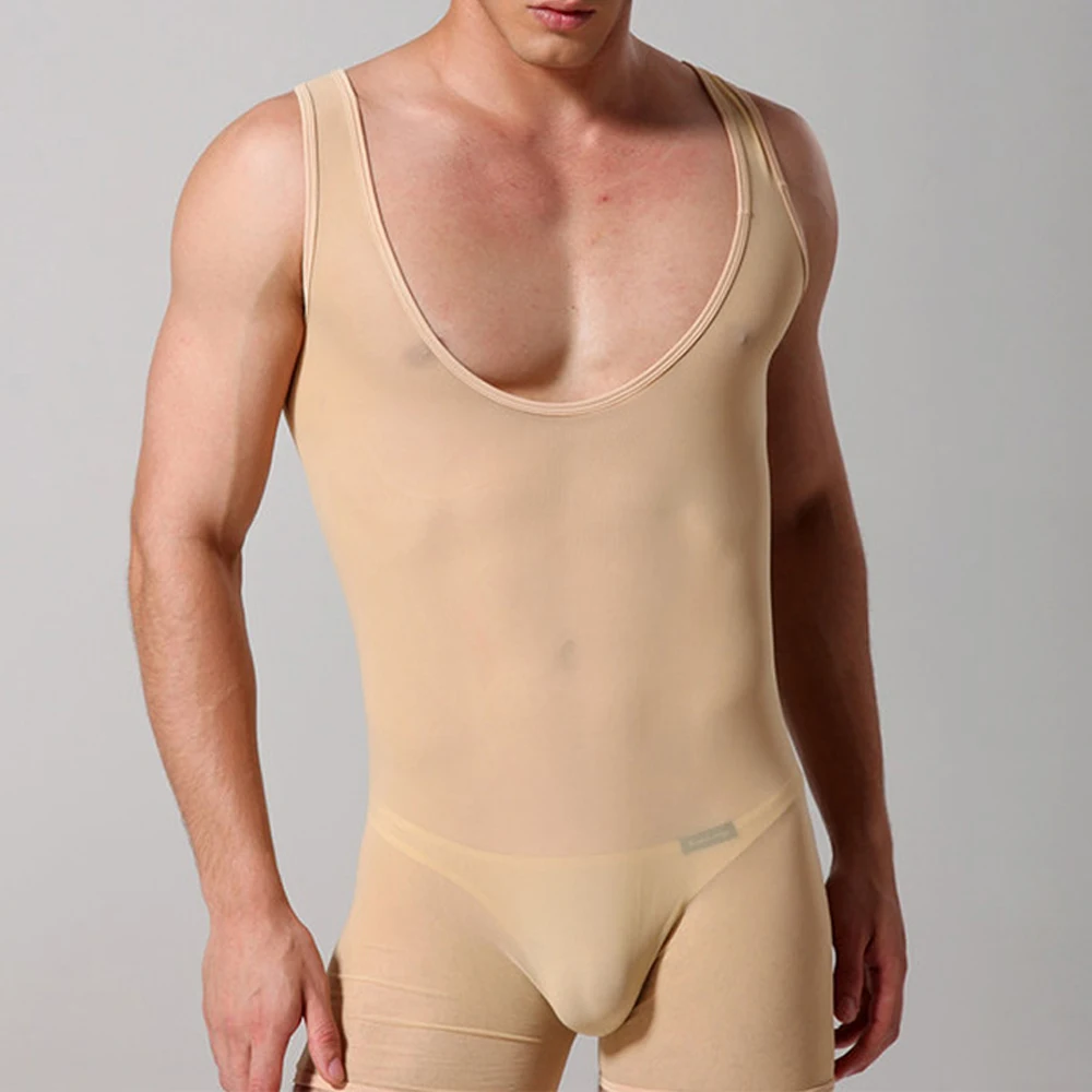 

Porno Sexy Men Leotard Wrestling Singlet Bodysuit Sheer Jumpsuits Man Bulge Pouch Underwear Slim Elastic Corrective Body Shapers
