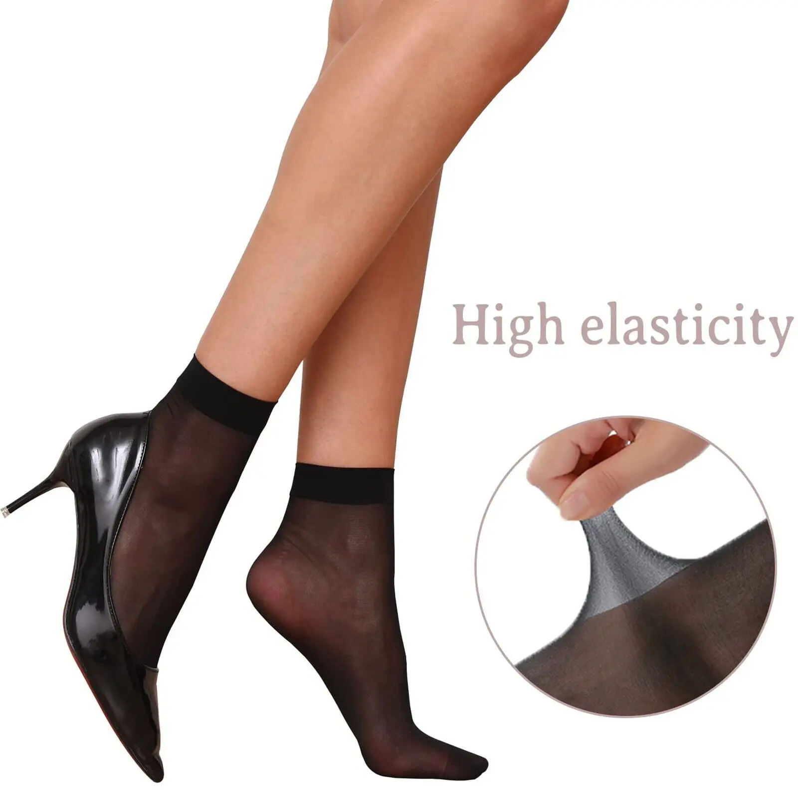 10Pairs Women Thin Socks Summer Transparent Crystal Silk Sock Black Skin Color Elastic Silky Ankle Short Socks for Girls Socks