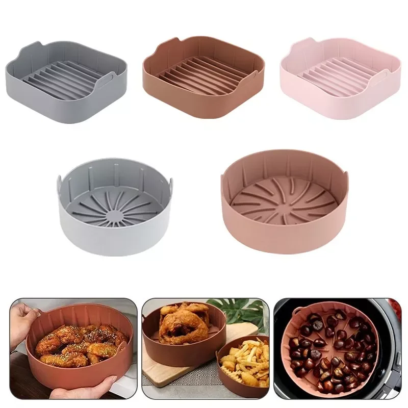 

NEW Kitchen AirFryer Silicone Pot Air fryer Baking Basket Liner Mat Grill Pan Accessories Reusable Oven Baking Tray Pizza Plate