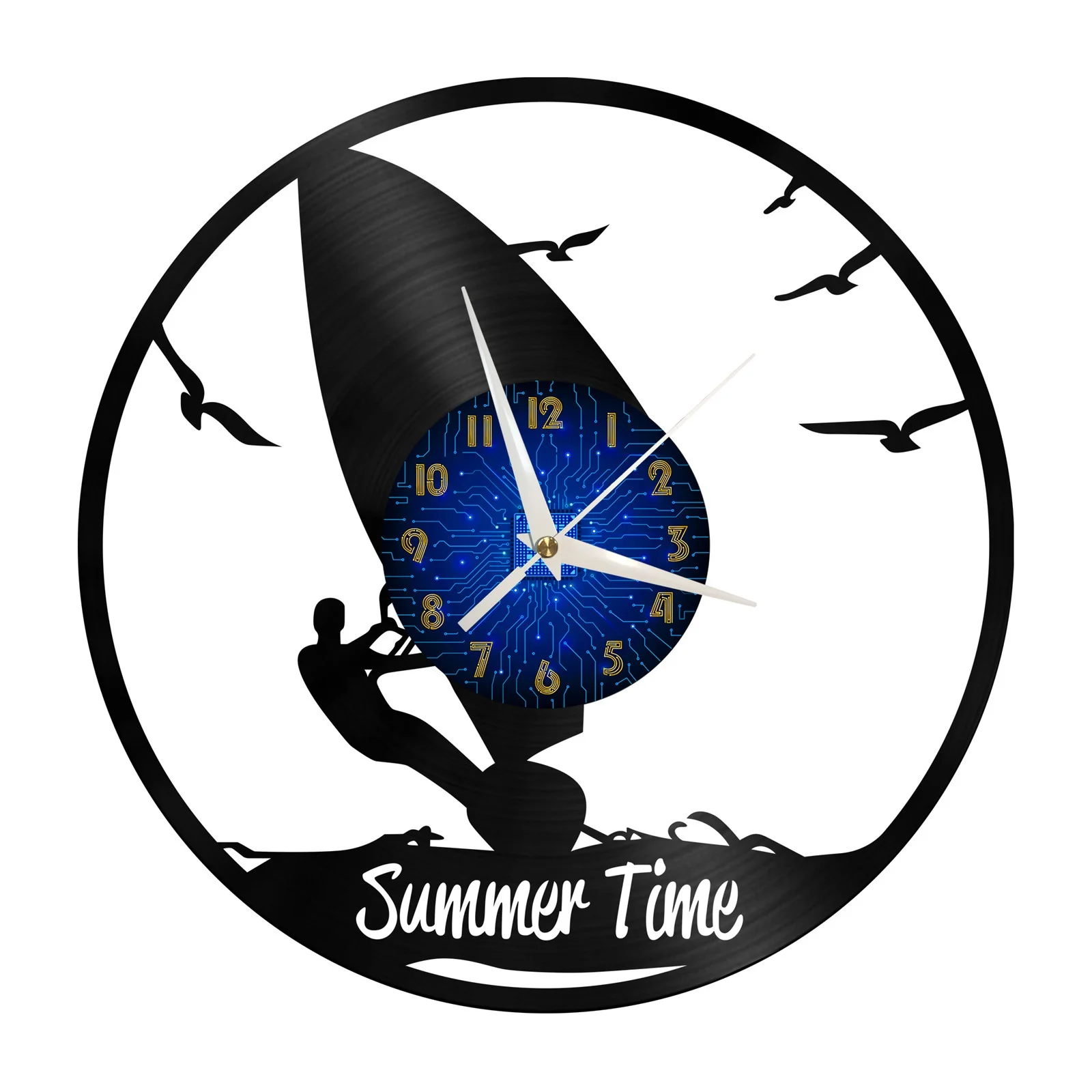 

Summer Time Surfing Vinyl Record Wall Clock for Kitchen Wall Decor Wall Art