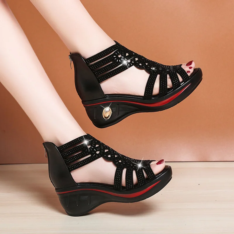 

Maogu Women Summer Shoes Elegant Ladies Rome Sandal Female Medium Heel Sandalias Black 2023 New Fashion Wedge Heels Sandals Girl