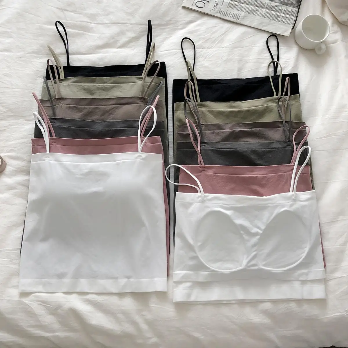 

Girls Padded Short Tops Sleeveless Shirts Female Camisoles Tanks Crop Tops With Pads Women Tubes