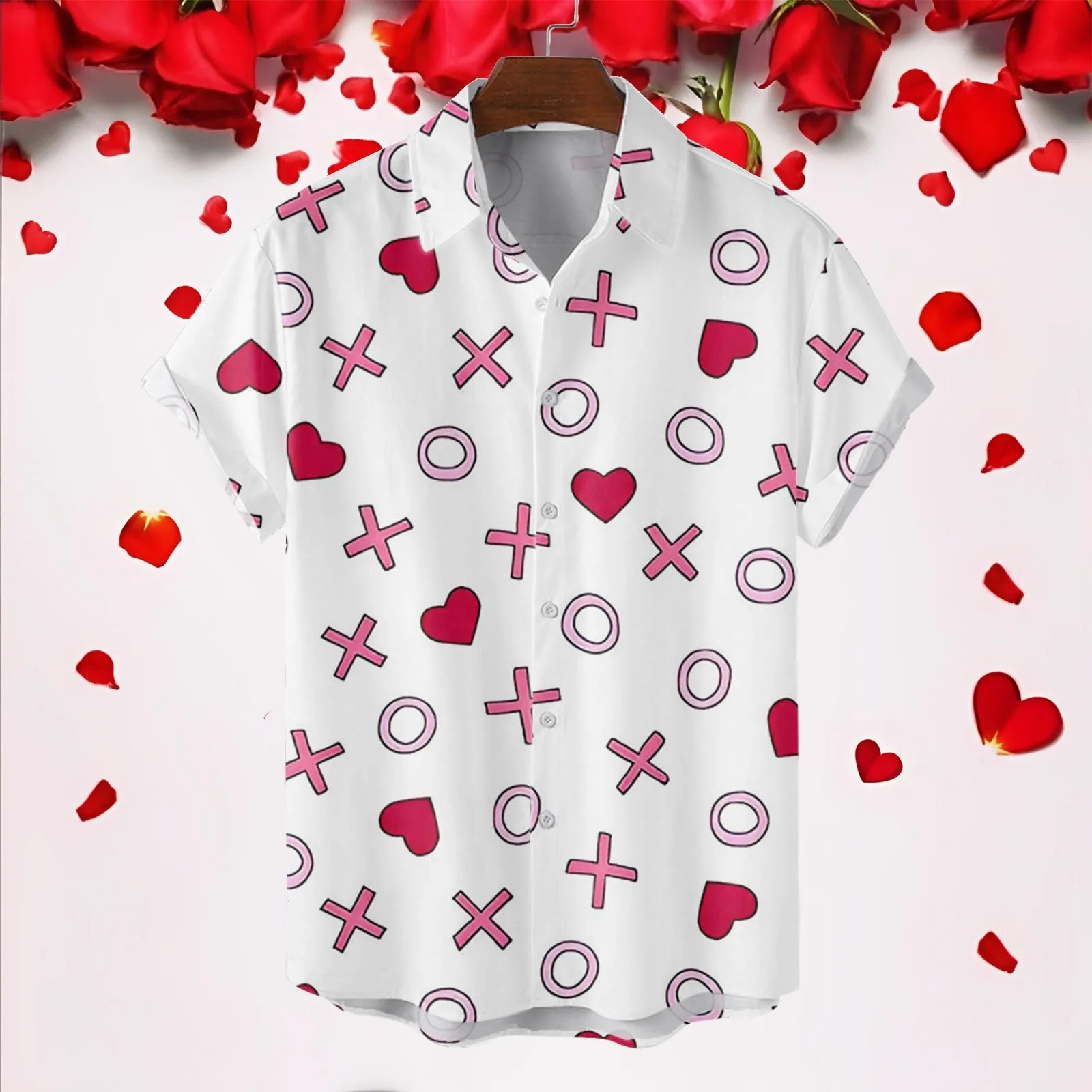 

Valentine Day Print Men Shirts Turn-down Collar Buttoned Shirt Casual Long Sleeve Tops Mens Social Clothes Prom Party Cardigan