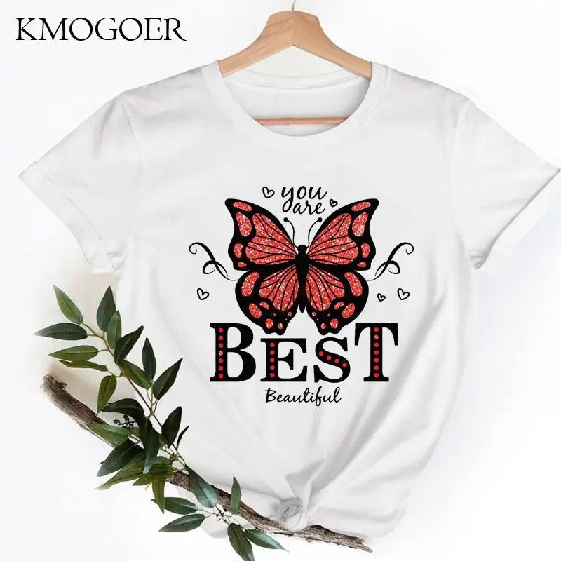 

Женские футболки, женская модная одежда с бабочкой, женские акварельные Красивые футболки 90-х с коротким рукавом и мультипликационным рисунком, 2022