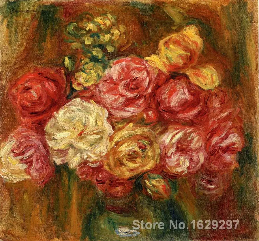 

art painting oil Impressionist Bouquet of Roses in a Green Vase Pierre Auguste Renoir paintings Handmade High quality