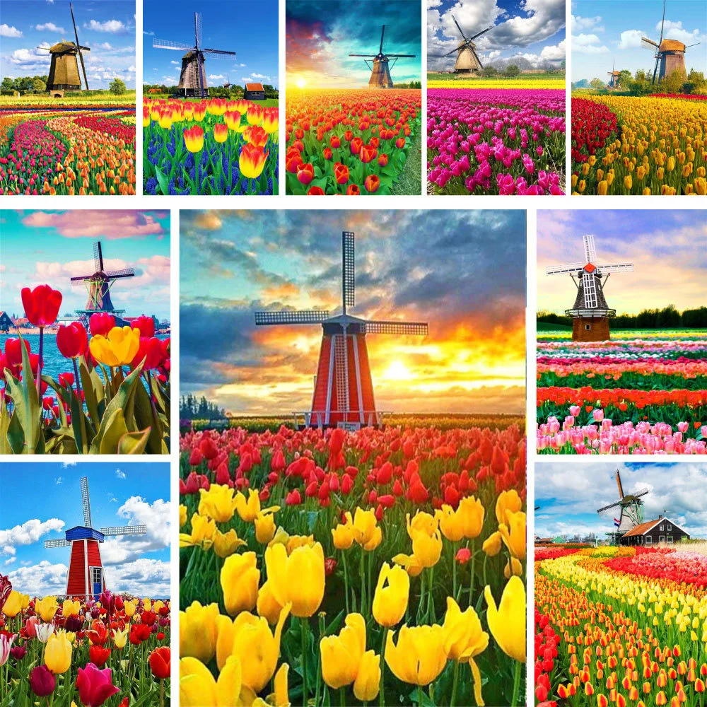 

Tulip Windmill Paint By Number Canvas Cross Stitch Kit Arts And Crafts For Adults Bedroom Decoration Mother's Gift 2023 NEW