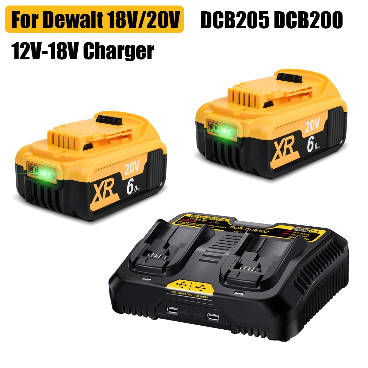 

DCB205 18V/20V Max 6.0Ah Replacement Li-ion Battery for DeWalt 18V 20V Battery DCB184 DCB200 DCB182 DCB180 DCB181 DCB182 DCB201