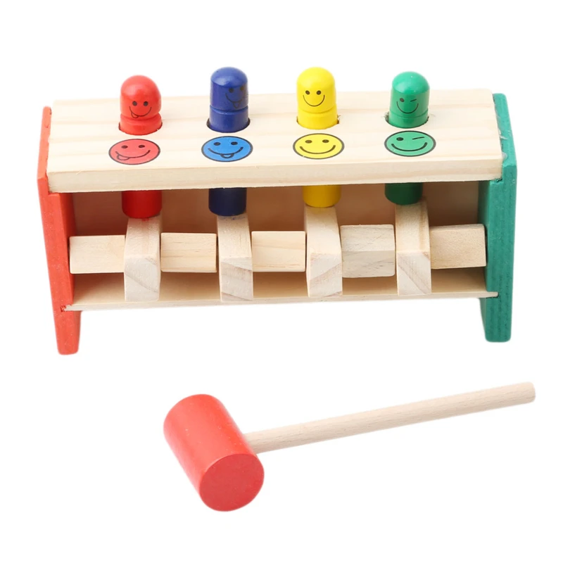 

Baby Wooden Hammer Toys +Stick Hammer Box Toddlers Educational Puzzle Toys for Children Wooden Game Hammering Bench Kids Toys