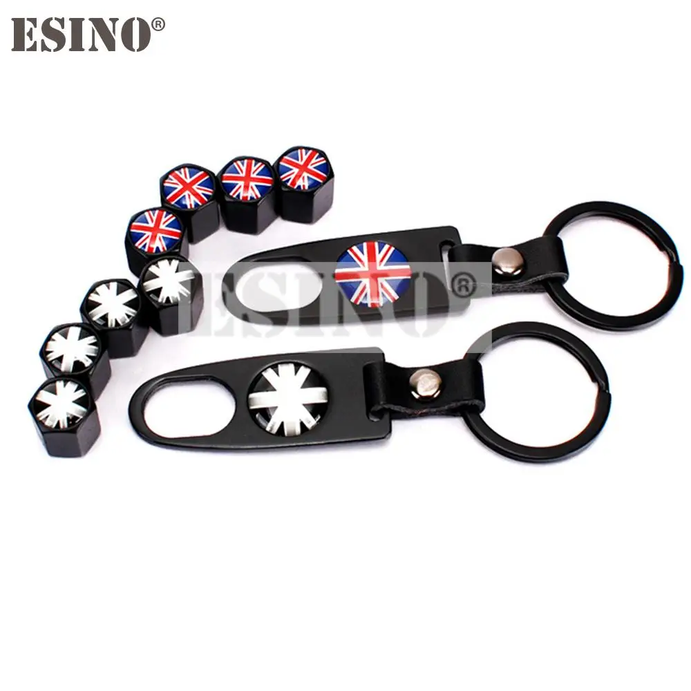 

160 x Car Styling Stainless Steel Zinc Alloy Wheel Tire Valve Stems Caps UK Flag Universal Fit With Mini Wrench Key Chain