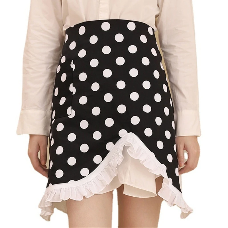 

Lace Round Dot Waist Apron with Pocket Cotton Cloth Fashion Cooking Bib for Home Kitchen Bakery Baking Restaurant Women