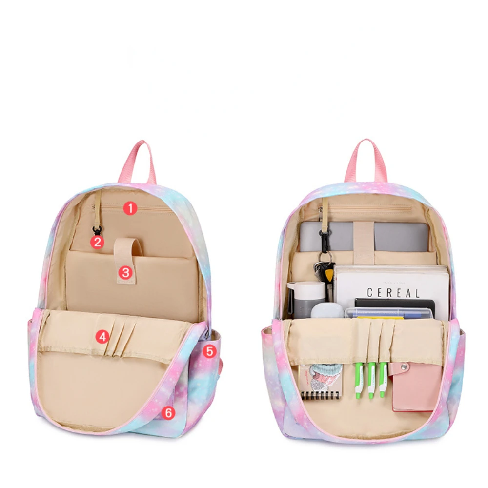 3 Pcs Rainbow Unicorn Schoolbag for Primary and Secondary School Students Large-capacity Backpack, Rice Bag, Pencil Case Set