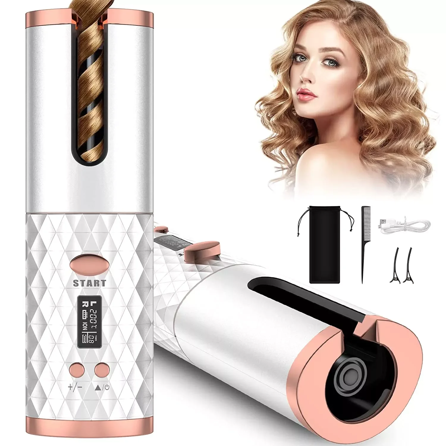 

NEW IN Automatic Curling Iron Fast Heating Cordless Hair Curling Wand Anti-tangle Hair Curler With 6 Adjustable Temperature &amp