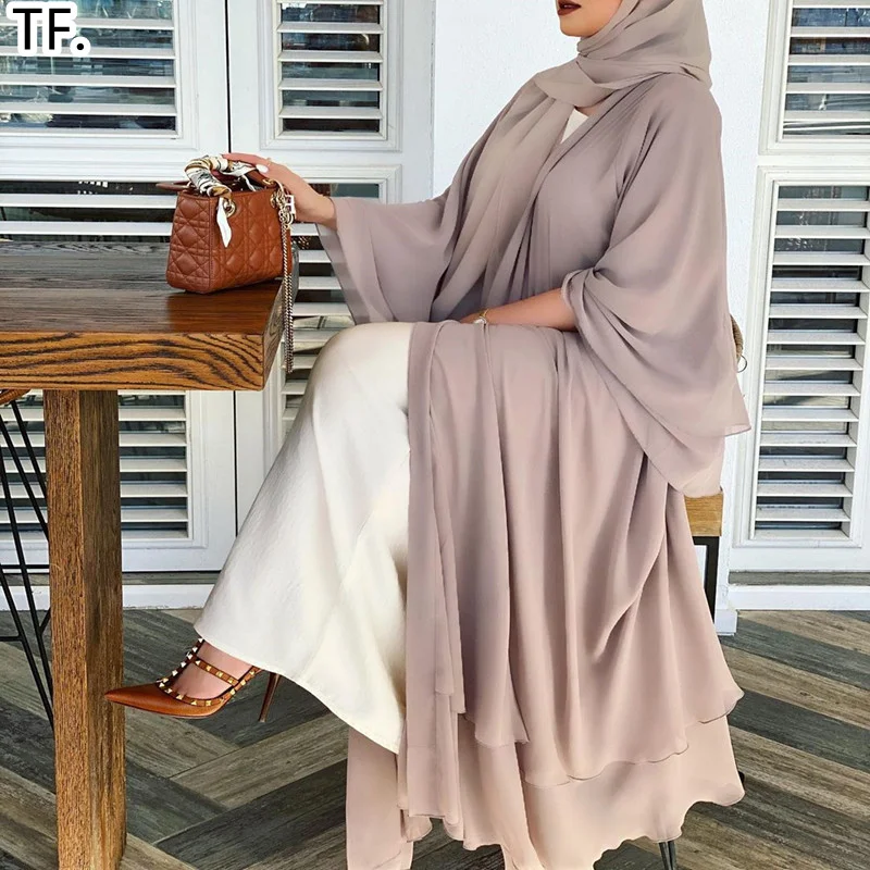 Loose Ethnic Style Muslim Dress Chiffon Open Abaya Women Elegant Long Robes Maxi Dresses Islamic Eid Dress for Women Prom Dress