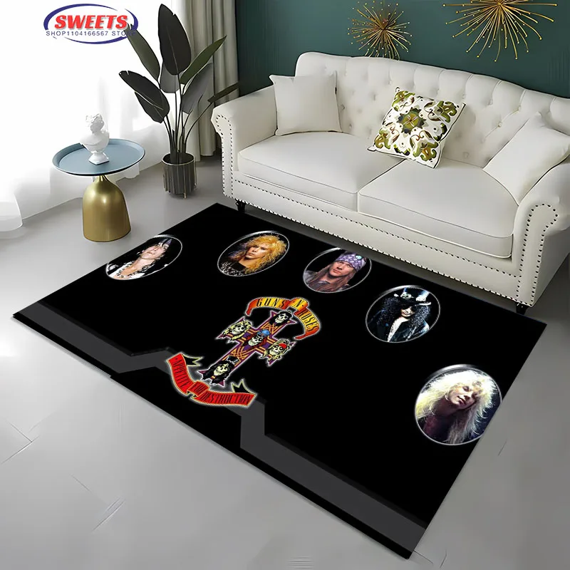Фото 3D Classic Band Guns and R-Roses Carpet for Living Room Kid's Bedroom Mat Sofa Doormat Floor Rug Anti-slipTapete Decor Mat Gifts №2