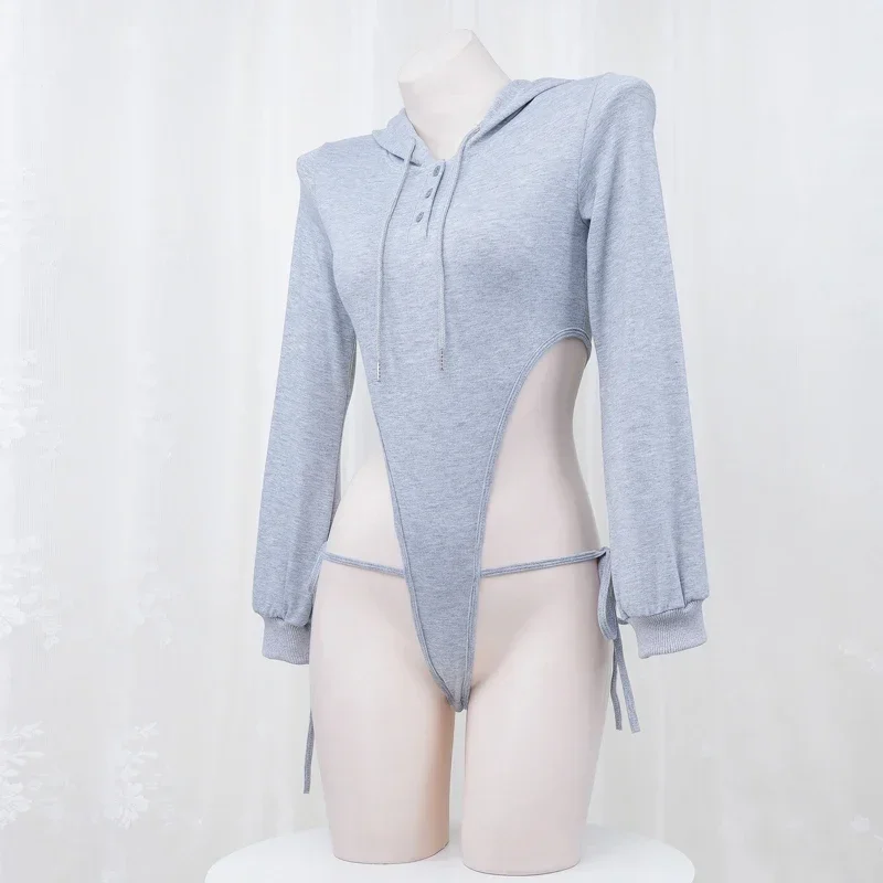 Толстовка Женская однотонная серая с длинным рукавом и капюшоном