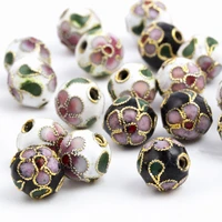 10pcslot round copper enamel metal beads for jewelry making diy needlework accessories 81012mm cloisonne flower pattern bead