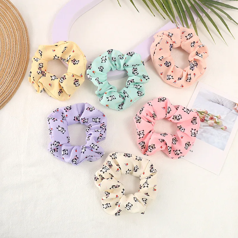 Оптовая продажа дешевые шифоновые эластичные резинки для волос с принтом панды