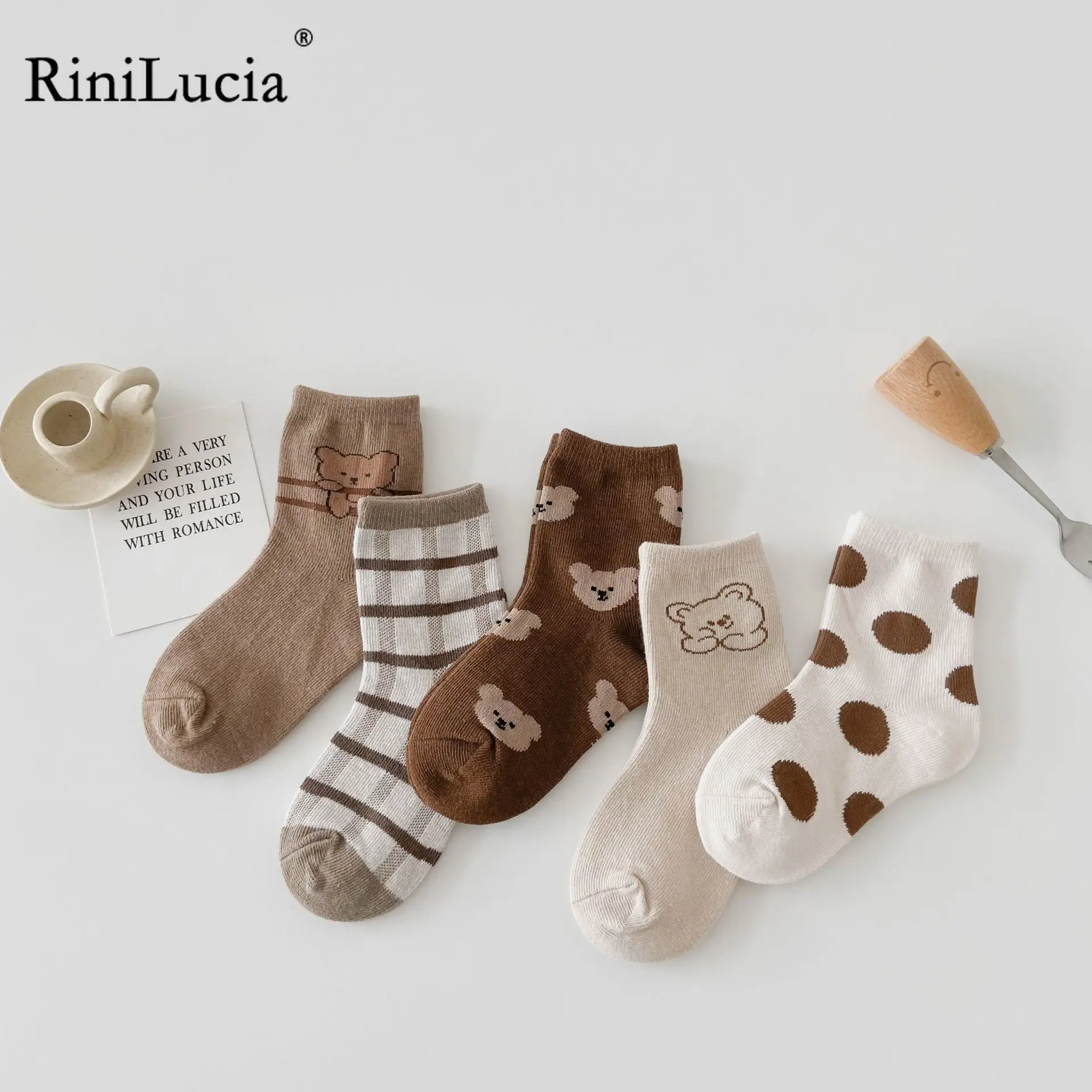 

RiniLucia 5Pairs/lot Autumn New Baby Socks Cotton Cartoon Animal Socks Cute Plaid Kids Socks Colorful Fashion Children Socks