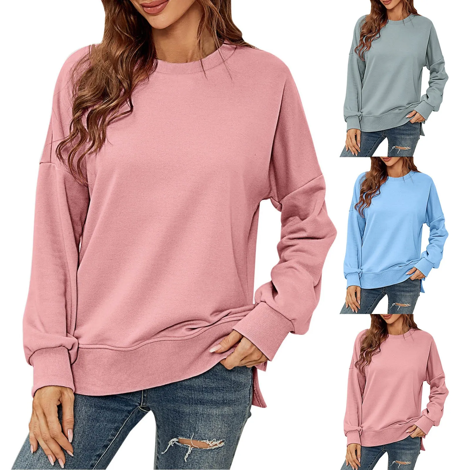 

2023 Long Sleeves Round Neck Shoulder Chic Solid Sweatshirt Slit Sweatshirt Womens Zip Sweatshirts Hoodies