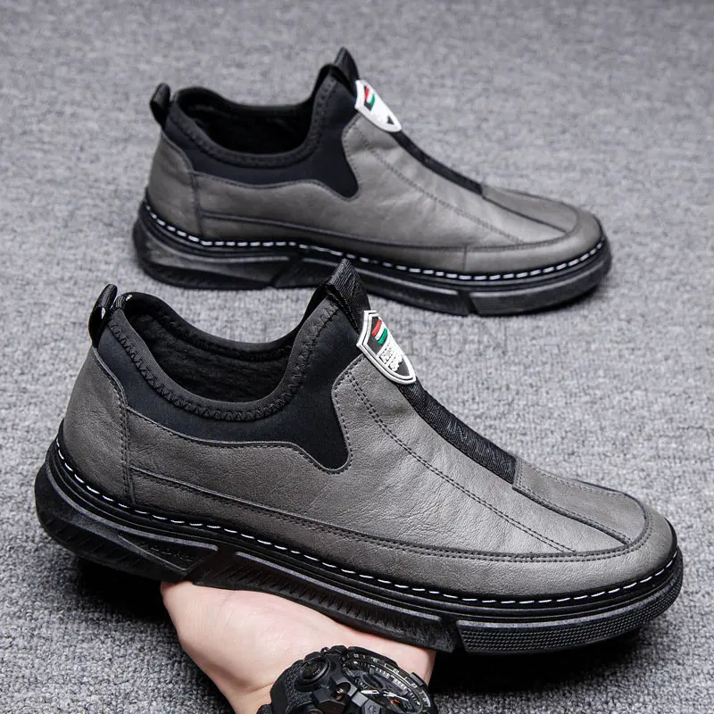 

Men Leather Shoes Casual, Artificial Solid Color Round Anti-skid Fashionable Sports Shoes Comfortable New Products Come Into