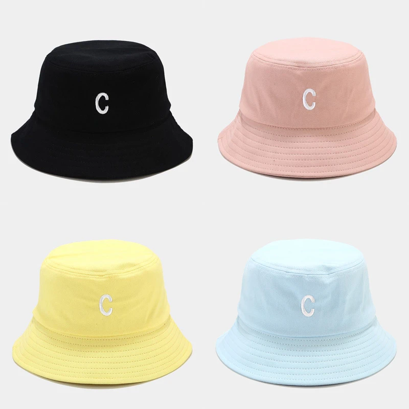 

Women Solid Color Letter Embroidery Cotton Fisherman's Hat Outdoor Travel Cap Simple Foldable Sun Caps Seaside Beach Hat