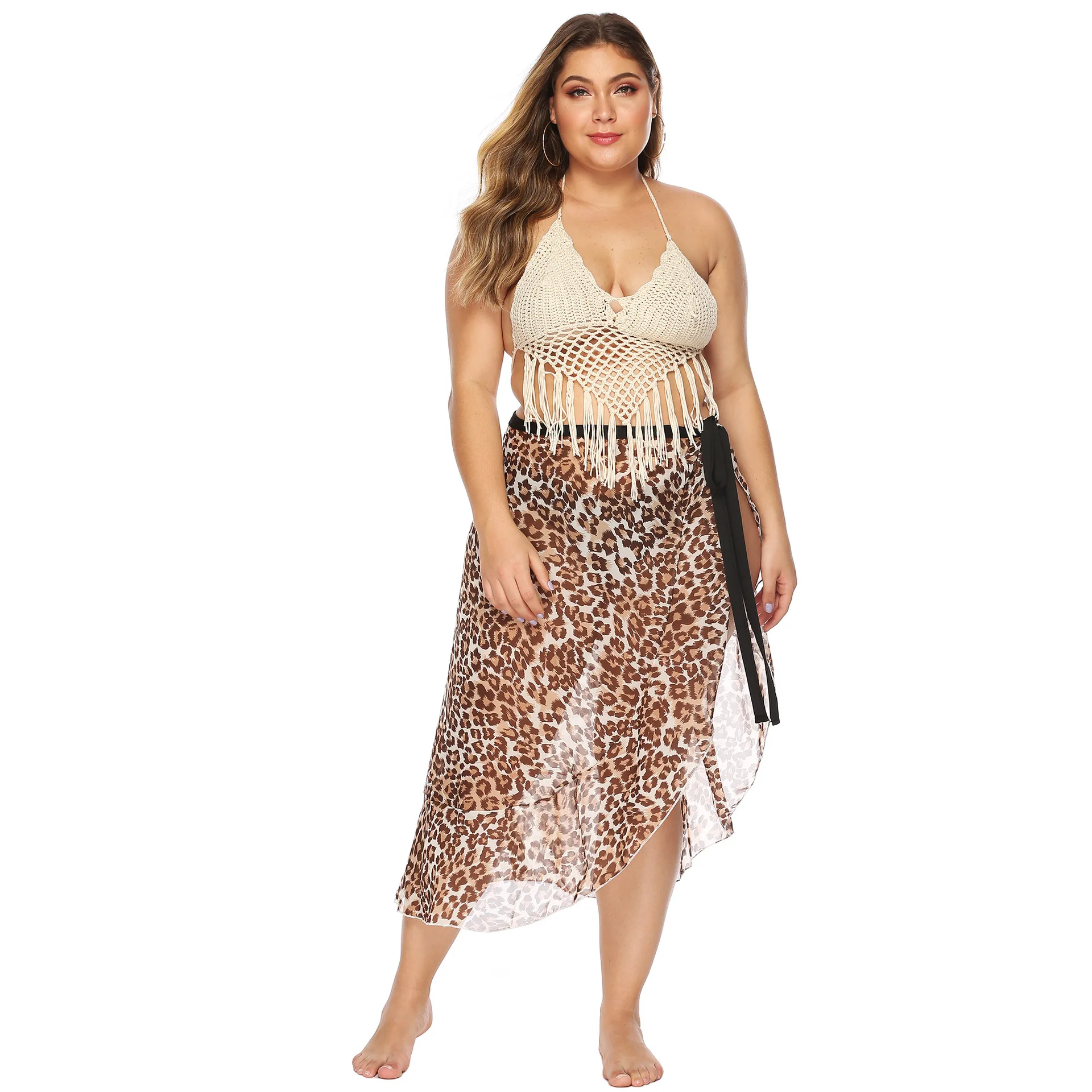 Print Leopard One Piece Plus Size Skirt for Women Fashion 2022 Ruffle Asymmetrical Sexy Bandage Beach Skirts Ladies Travel Day