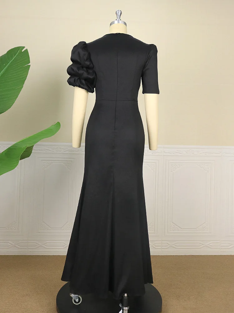 EOENKKY Plus Size Fashion Women's Dress Black Bubble Sleeve Irregular Skirt High-end Temperament Wholesale Dropshiping Customize