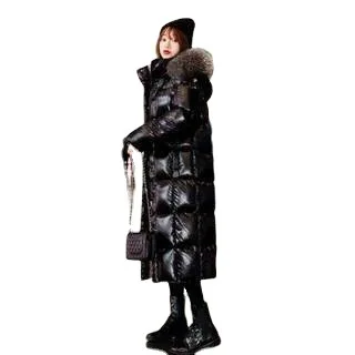 Enlarge Bright Surface Wash-Free Real Fur down Jacket Women's Extended 2023 White Duck down over the Knee Black Coat