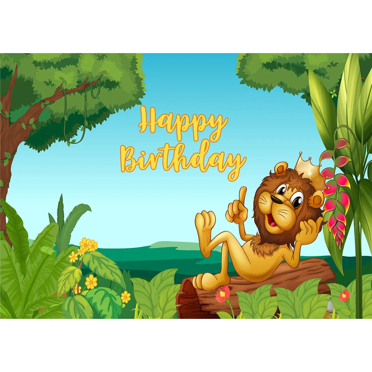 

Customized Cartoon Animals Lion Cow Themed Backdrop Jungle Forest for Boys 1st First Birthday Party Banner Photography