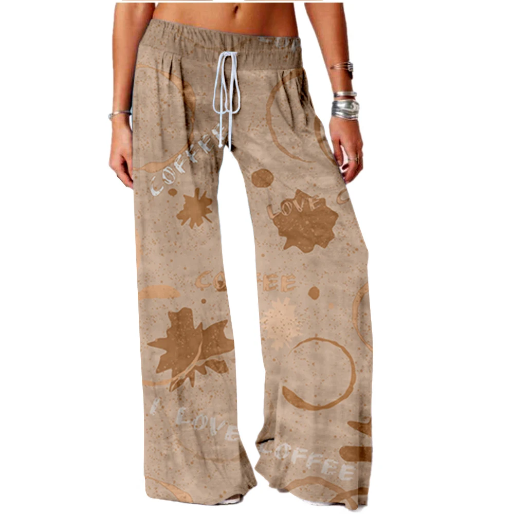 

Women Bottoms Coffee Print Sweatpants Wide Leg Pants Trousers High Waist Women Casual Female Trousers Streetwear
