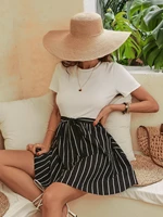striped panel belted a line dress