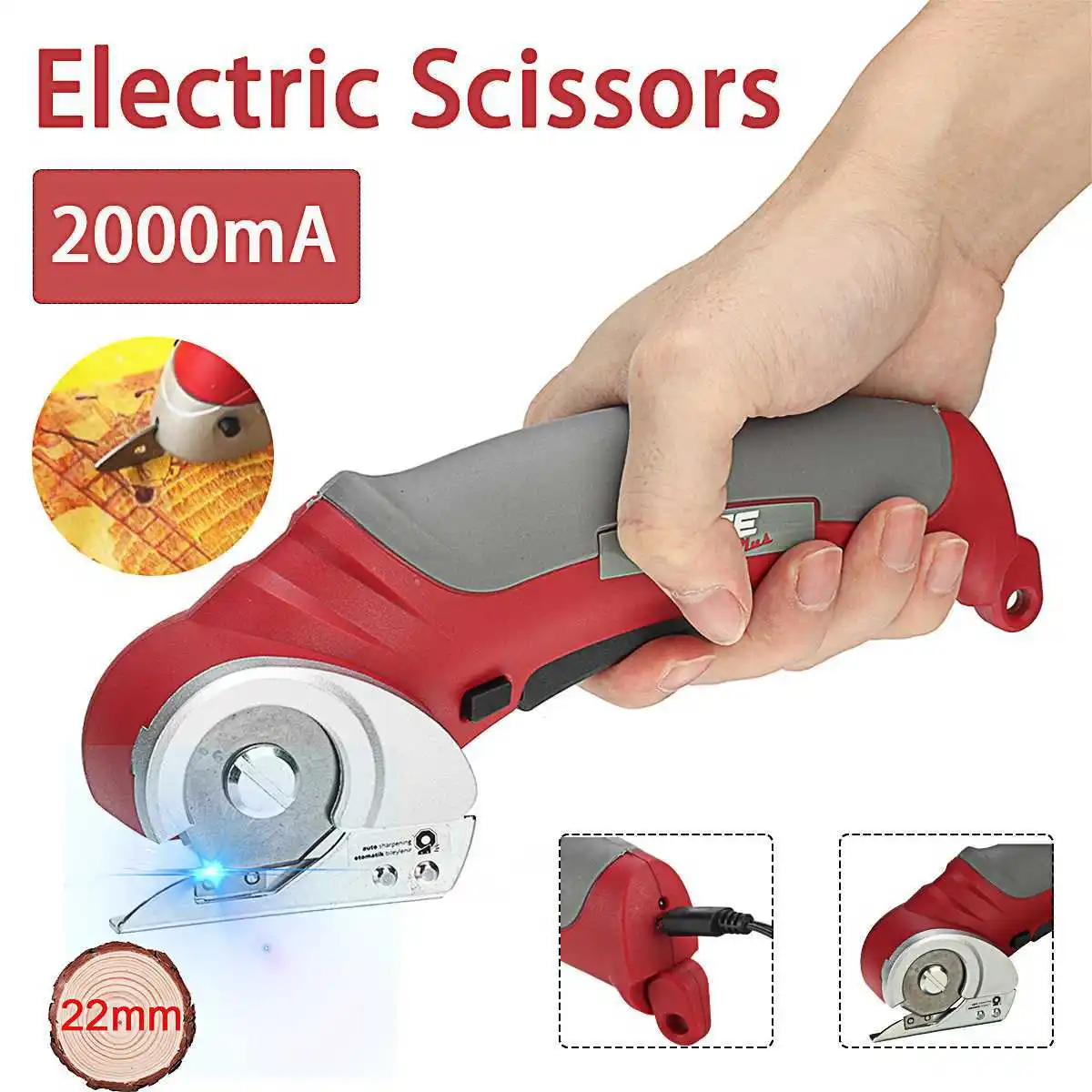 

2000mAh Portable Cordless Electric Round Scissors Electric Scissors Shear Cloth Cutter Fabric Cutting Machine Kit Cutting Tool