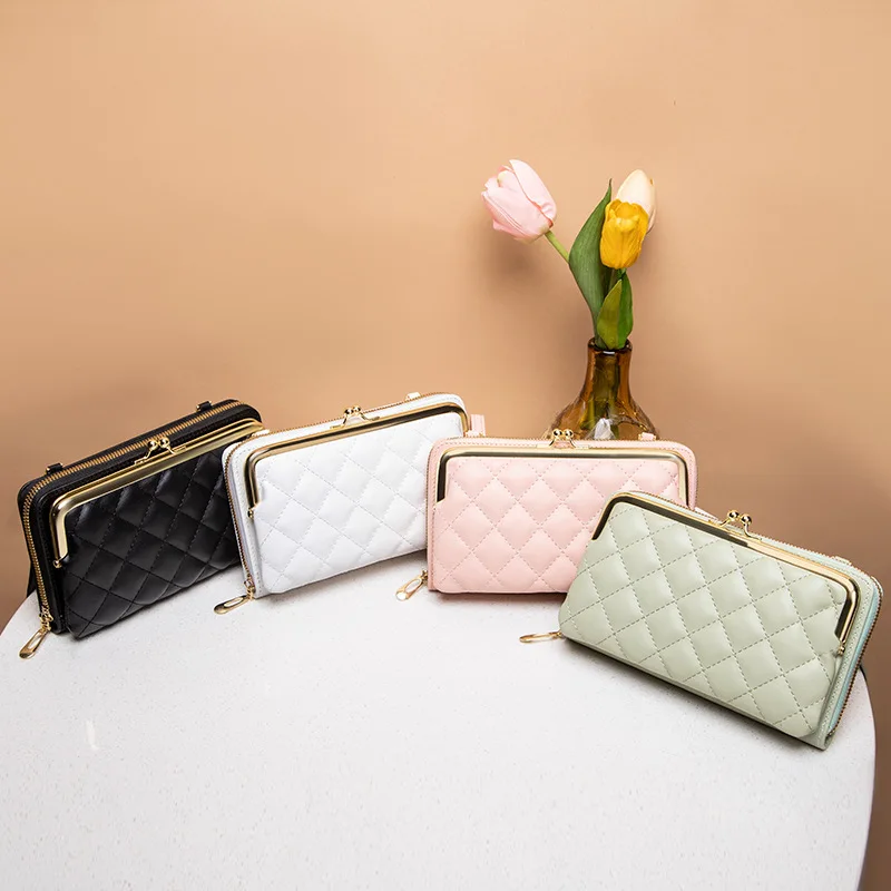 Luxury Designer Long Wallets for Women High Capacity Women's PU Leather Shoulder Bag Ladies Coin Purse Mobile Phone Key Case