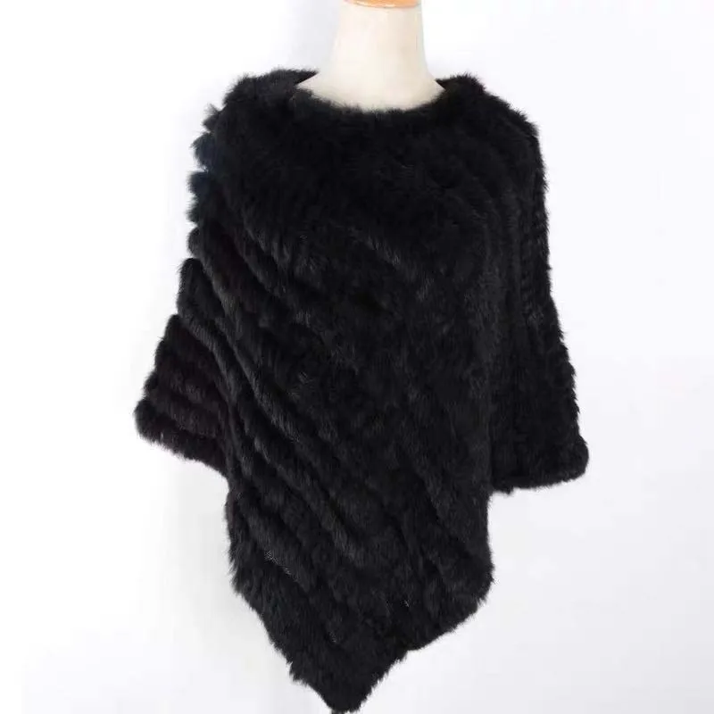 New Winter Solid Color Rabbit Fur Tassel Coat Women Fashion Warm Fur Coats Outerwear Fake Fur Shawl Knit Women Clothing