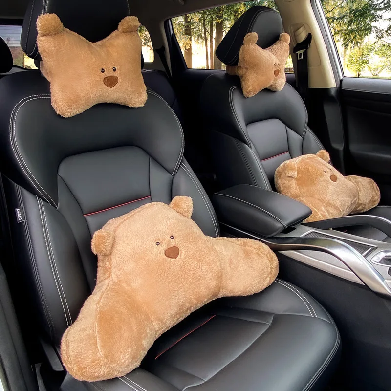 

Plush Cute Bear Animal Car Headrest Auto Seat Head Support Neck Pillow Protector Rest Cushion Lumbar Pad Car Interior Accessorie