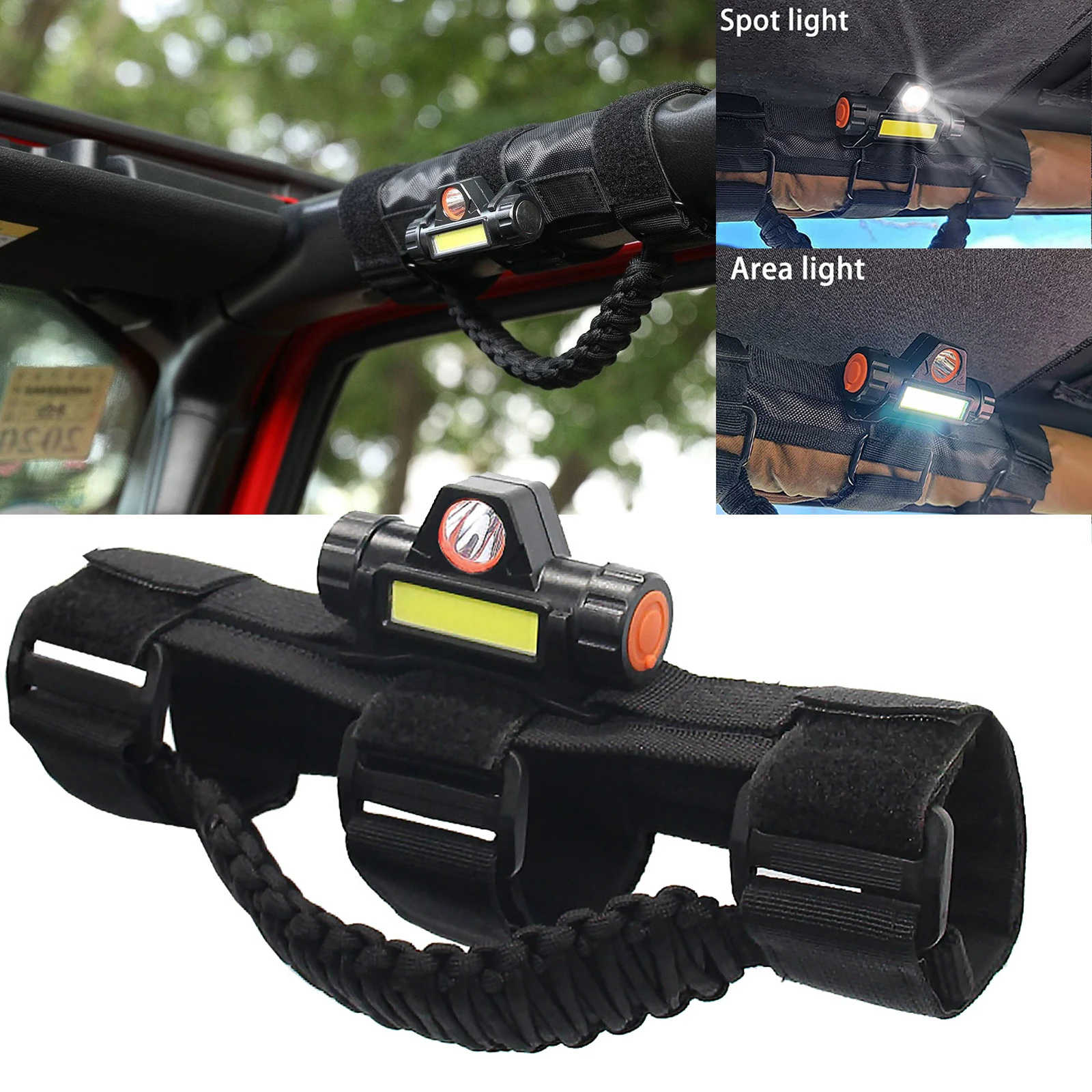 

Car Inner Roof Grab Handles Roll Bar With Dome Light Spot Arear Light for JEEP Wrangler CJ YJ TJ JK JL JT 1945-2021