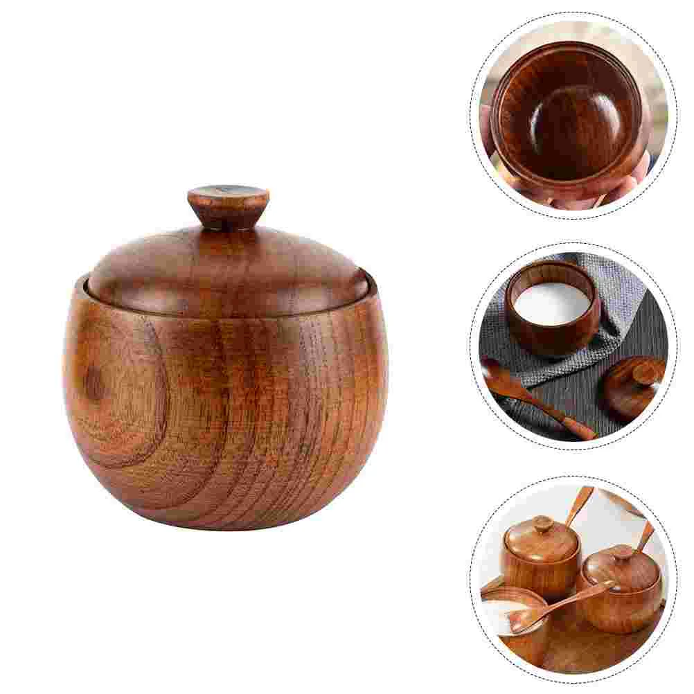 

Salt Seasoning Jar Kitchen Bowl Spoon Condiment Pot Container Jars Pepper Wooden Set Cellar Storage Box Bottles Wood Canister