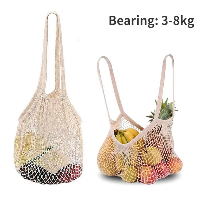 Eco-friendly Cotton Mesh Bag Reusable Grocery Fruit Vegetable Shopping Net Bag Woven Beach Bag Portable Totes Handbag