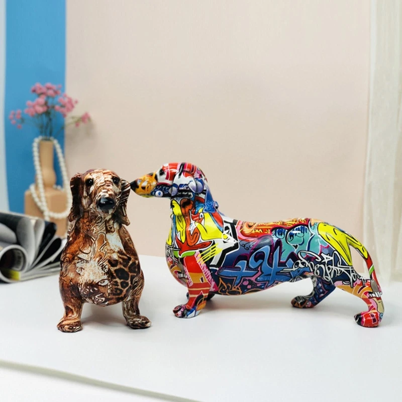 

Creative Home Modern Painted Colorful Dachshund Dog Ornament Wine Cabinet Office Decoration Desktop Crafts 3 Colors Y5GB