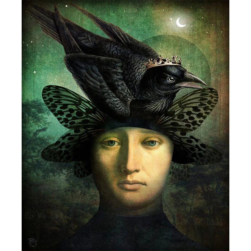 

Pop Surrealism Raven King Sculpture Vineyard Sleep Butterflies Dream Rose Fantasy Canvas Wall Art By Ho Me Lili For Home Decor