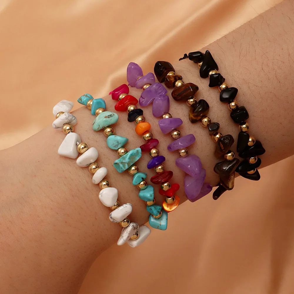

6PCS/Set Natural Stone Adjustable Rope Bracelet Colorful Beads Charms Bracelets & Bangles for Women Bohemia Party Jewelry