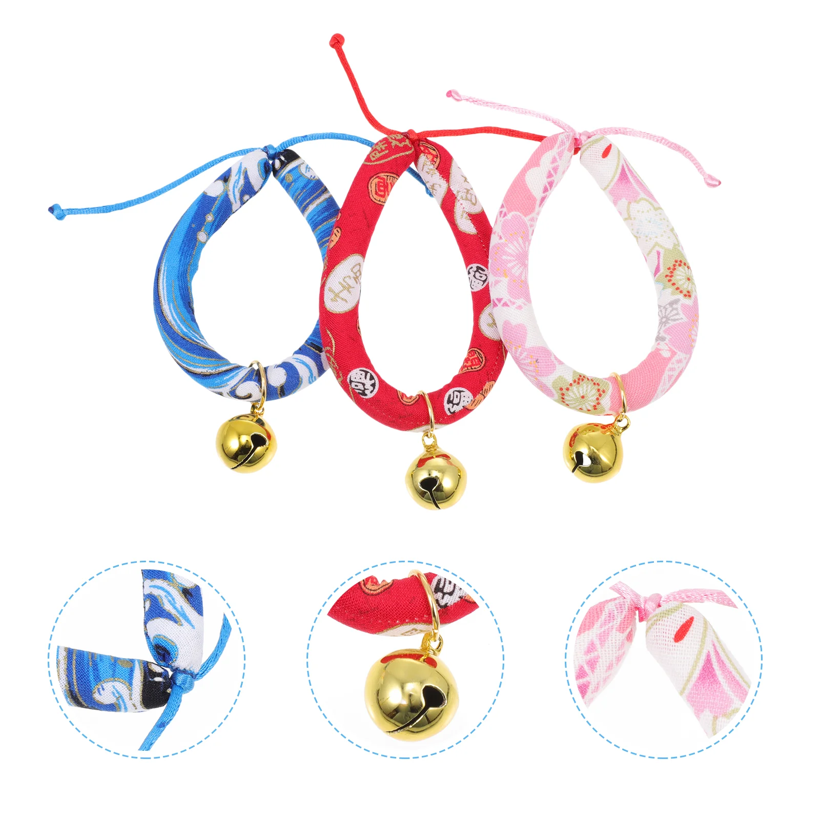 

3Pcs Pet Collars Japanese Style Decorative Adorable Cat Collars with Bell Dog Neck Decor