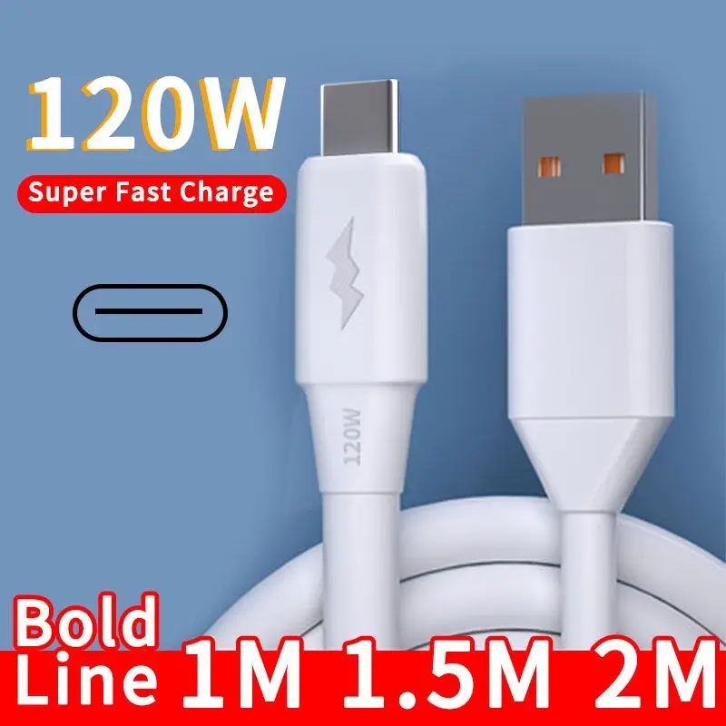 

6A 120W USB Type C Cable For Huawei Mate 40 Pro 1M/1.5M/2M Fast Charging USB C Charger Cable Data Thick Cord For Xiaomi Samsung