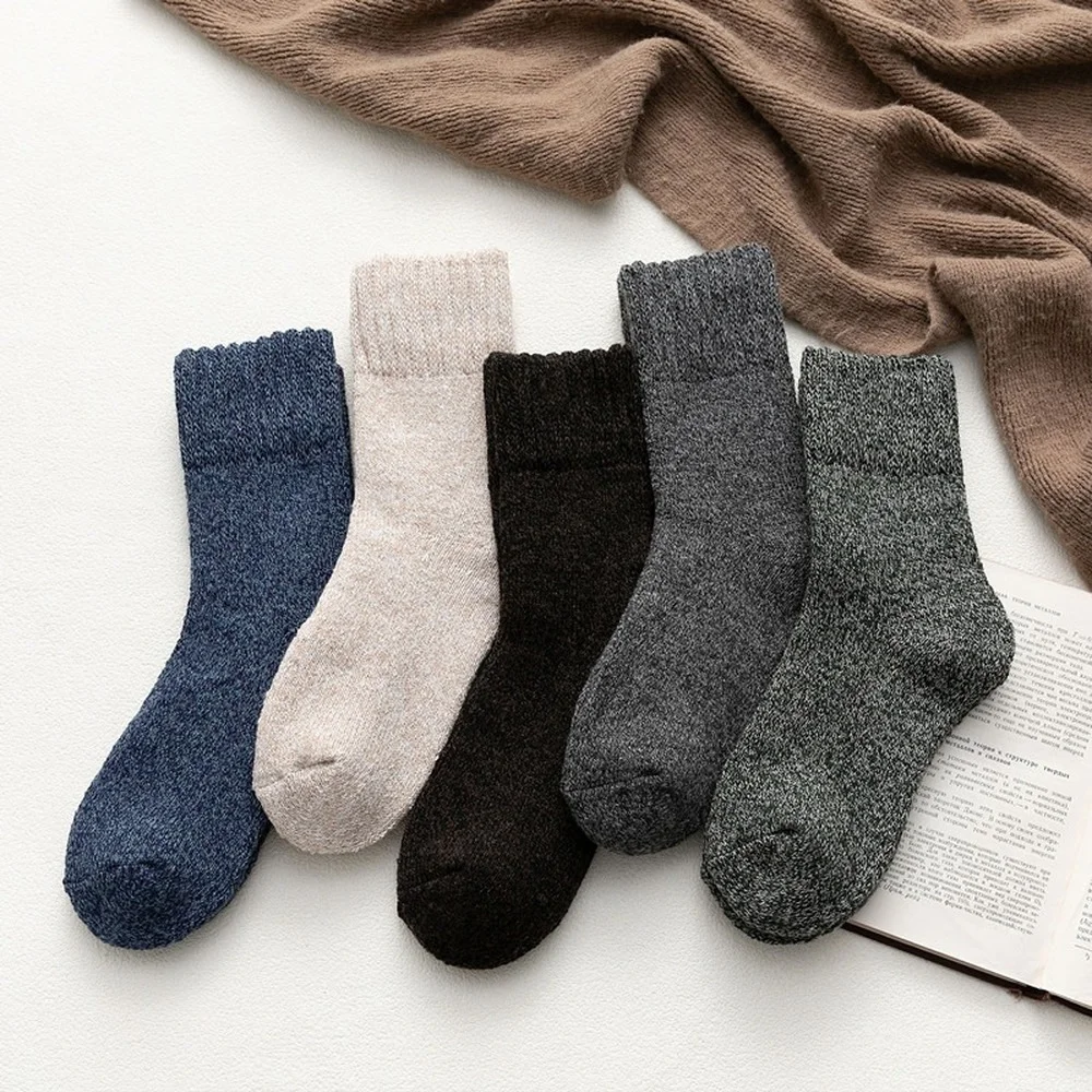 5 Pairs Winter Warm Thicken Thermal Soft Casual Solid Color Men Socks Cashmere Home Snow Boots Velvet Floor Wool Socks