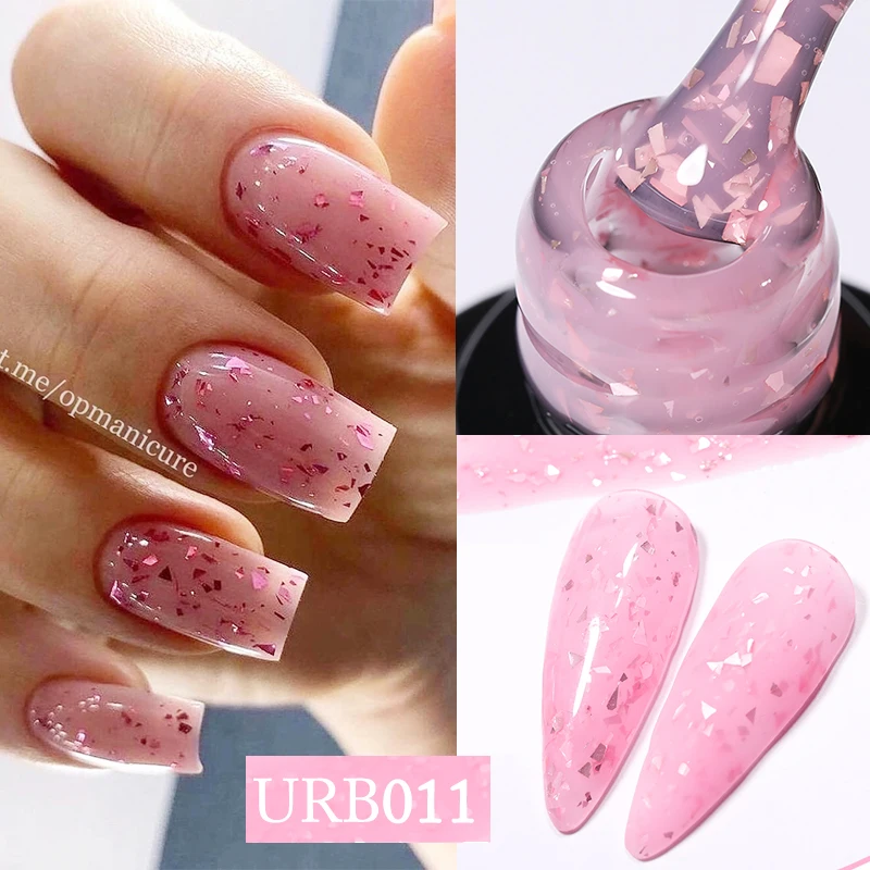 UR SUGAR 7ml Pink Glitter Flakes Rubber Base Gel Polish Milky White Jelly Color Nail Gel Polish Soak Off UV LED Nail ArtManicure